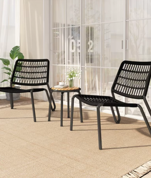 3-delige Bistroset – Stalen Frame, Gevlochten Touw & Acaciahout