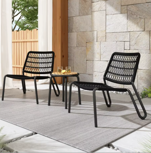 3-delige Bistroset – Stalen Frame, Gevlochten Touw & Acaciahout