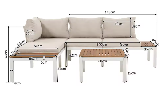 5-persoons Tuinlounge Set – Polyrattan Bank & Tafel met Houtlook