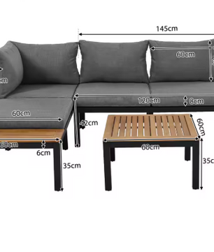 5-persoons Tuinlounge Set – Polyrattan Bank & Tafel met Houtlook