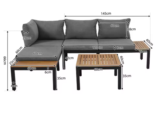 5-persoons Tuinlounge Set – Polyrattan Bank & Tafel met Houtlook