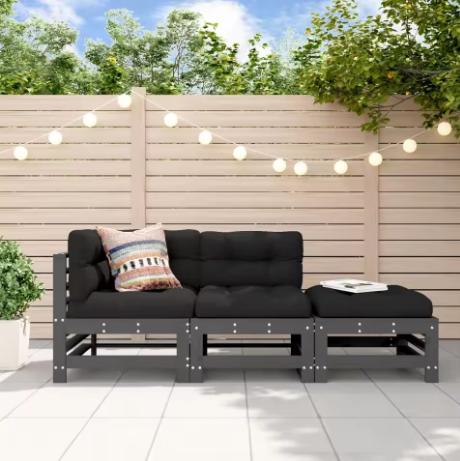 8-delige Houten Loungeset Tuin – Grijs met Kussens & Tafel