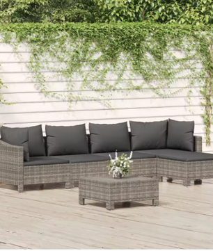 9-delige Grijze Tuinset – Polyrotan Eettafel met 8 Stoelen