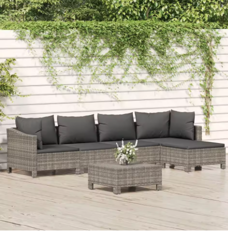 9-delige Grijze Tuinset – Polyrotan Eettafel met 8 Stoelen