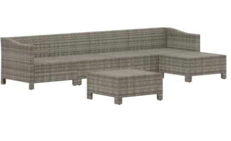 9-delige Grijze Tuinset – Polyrotan Eettafel met 8 Stoelen