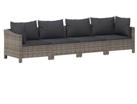 9-delige Grijze Tuinset – Polyrotan Eettafel met 8 Stoelen