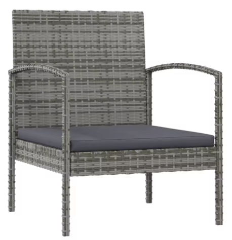 Grijze Polyrotan Loungeset – 4-Delig met Kussens & Stalen Frame