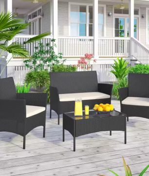 4-delige Rotan Loungeset voor Tuin & Terras – Inclusief Tafel & Kussens, Weerbestendig en Compact