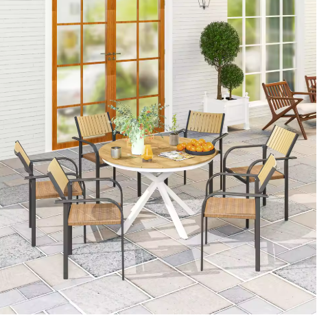 Ronde Tuintafel Ø118 cm – Aluminium & Teaklook, Voor Buiten