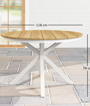 Ronde Tuintafel Ø118 cm – Aluminium & Teaklook, Voor Buiten