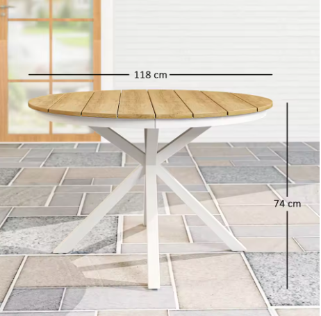 Ronde Tuintafel Ø118 cm – Aluminium & Teaklook, Voor Buiten