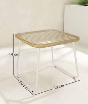 Rotan Bijzettafel met Glazen Blad – 50x50x44 cm, Weerbestendig & Stabiel