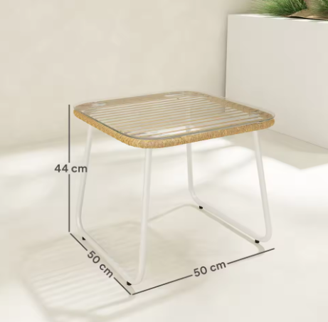 Rotan Bijzettafel met Glazen Blad – 50x50x44 cm, Weerbestendig & Stabiel