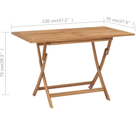 Opvouwbare Teakhouten Tuintafel 120x70 cm – Massief Hout & Parasolgat, Voor Buiten