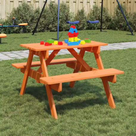 Kinderpicknicktafel met 4 Banken – Massief Dennenhout & Parasolgat, 2-in-1 Tafelset
