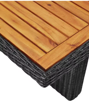 Zwarte Tuintafel 200x100 cm – Harsvlechtwerk & Acaciahout, Weerbestendig en Stabiel