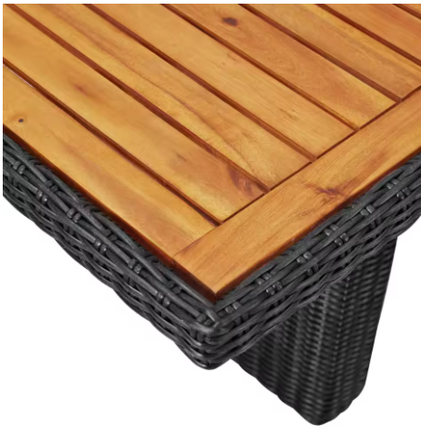 Zwarte Tuintafel 200x100 cm – Harsvlechtwerk & Acaciahout, Weerbestendig en Stabiel