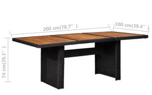Zwarte Tuintafel 200x100 cm – Harsvlechtwerk & Acaciahout, Weerbestendig en Stabiel