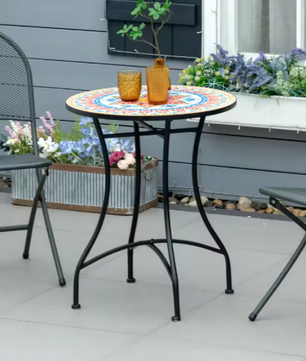 Ronde Mozaïek Bistrotafel – Metaal & Keramiek, Ø60 cm voor Tuin of Balkon