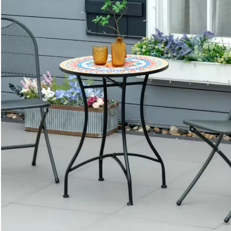 Ronde Mozaïek Bistrotafel – Metaal & Keramiek, Ø60 cm voor Tuin of Balkon