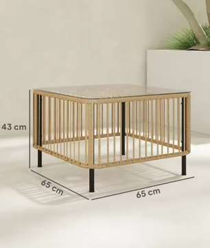 Rotan Terrastafel met Glazen Blad – Vierkant, Weerbestendig & Elegant voor Buiten