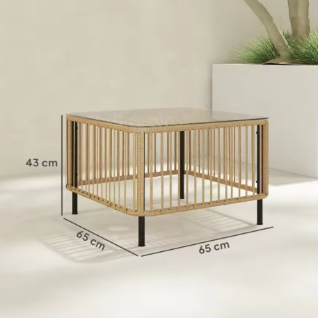 Rotan Terrastafel met Glazen Blad – Vierkant, Weerbestendig & Elegant voor Buiten