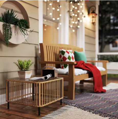 Rotan Terrastafel met Glazen Blad – Vierkant, Weerbestendig & Elegant voor Buiten