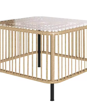 Rotan Terrastafel met Glazen Blad – Vierkant, Weerbestendig & Elegant voor Buiten
