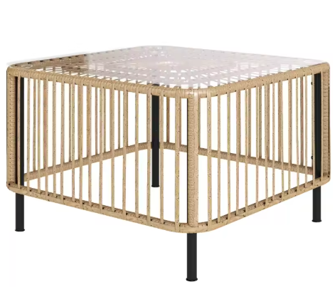Rotan Terrastafel met Glazen Blad – Vierkant, Weerbestendig & Elegant voor Buiten