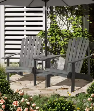 Adirondack Dubbelstoel met Tafel – Massief Hout & Parasolgat, 2-Zits voor Balkon of Tuin