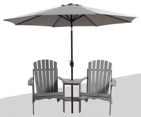 Adirondack Dubbelstoel met Tafel – Massief Hout & Parasolgat, 2-Zits voor Balkon of Tuin