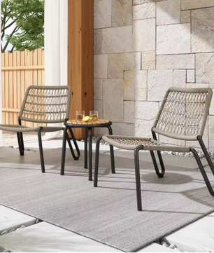 Balkonset met Handgevlochten Touw – Massief Houten Tafelblad & Ergonomische Stoelen, Weerbestendig