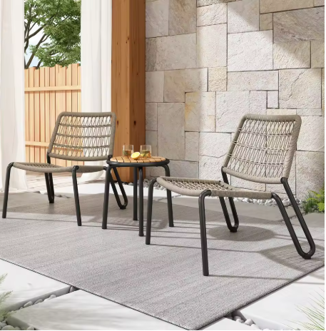 Balkonset met Handgevlochten Touw – Massief Houten Tafelblad & Ergonomische Stoelen, Weerbestendig