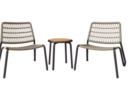 Balkonset met Handgevlochten Touw – Massief Houten Tafelblad & Ergonomische Stoelen, Weerbestendig
