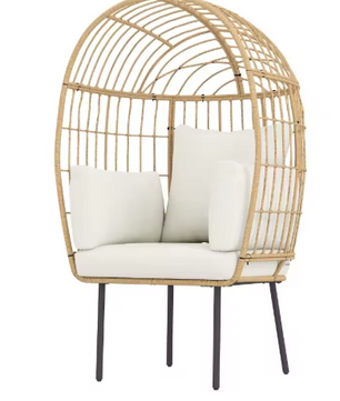 Eivormige Rotan Loungefauteuil – Extra Groot & Weerbestendig, met Dikke Kussens