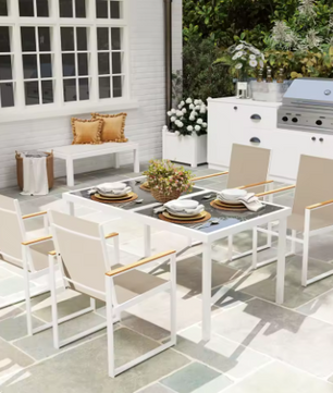 5-delige Tuinset – Tafel met Gehard Glas & 4 Comfortabele Stoelen