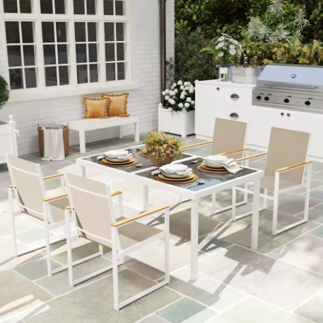 5-delige Tuinset – Tafel met Gehard Glas & 4 Comfortabele Stoelen