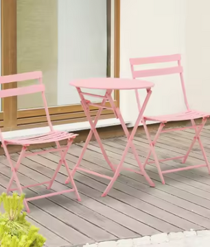 3-delige Bistroset Roze – Opvouwbare Tafel & 2 Stoelen voor Balkon of Tuin