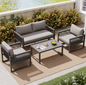 4-delige Tuinloungeset – Touwdesign & Glazen Tafel, Inclusief Kussens