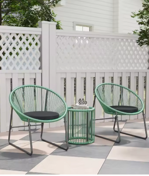 3-delige Balkon Loungeset – Groene Acapulco Stoelen & Glazen Tafel