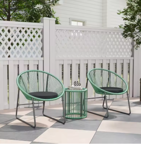 3-delige Balkon Loungeset – Groene Acapulco Stoelen & Glazen Tafel