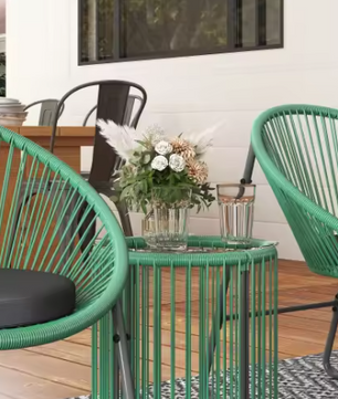 3-delige Balkon Loungeset – Groene Acapulco Stoelen & Glazen Tafel