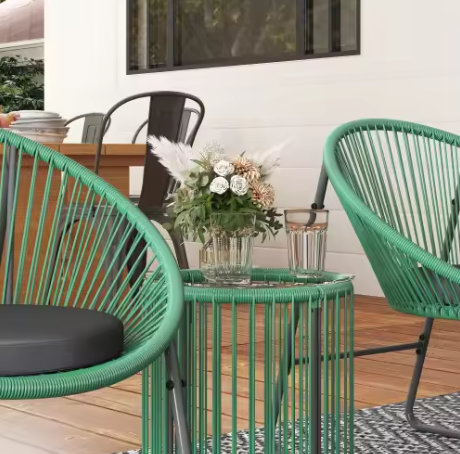 3-delige Balkon Loungeset – Groene Acapulco Stoelen & Glazen Tafel