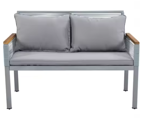 4-delige Tuinloungeset – Grijs Rotan, Tafel & Kussens Inclusief