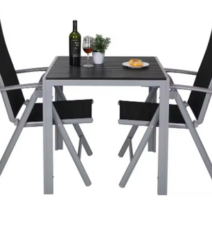 3-delige Outdoor Loungeset – Opvouwbare Aluminium Stoelen & Vierkante Tuintafel