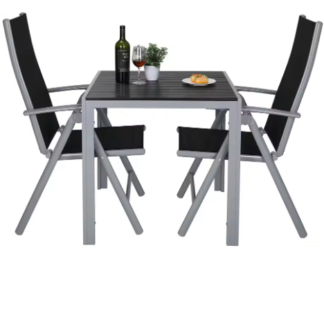 3-delige Outdoor Loungeset – Opvouwbare Aluminium Stoelen & Vierkante Tuintafel