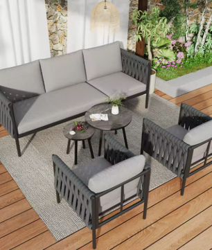 Tuinloungeset 5-delig – Bank, Fauteuils & Tafels met Kussens