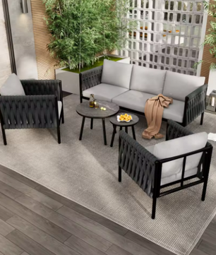 Tuinloungeset 5-delig – Bank, Fauteuils & Tafels met Kussens