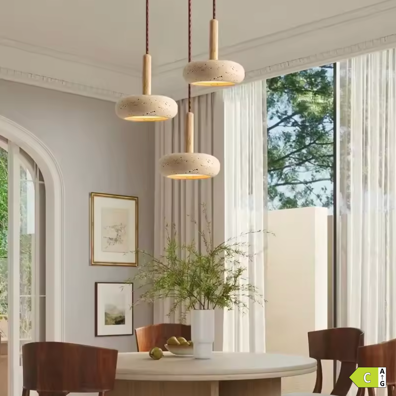 Travertijn Hanglamp – Creatieve Natuurlijke LED Binnenlamp