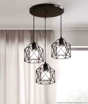 Vintage 3-Lichts Hanglamp – Industriële Plafondlamp met Metalen Kap